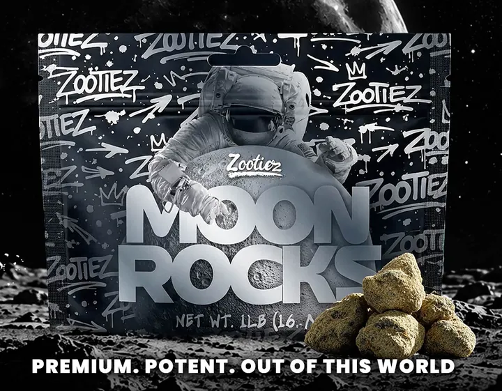 Zootiez Moon Rocks 1lb bag on the moon. Premium. Potent. Out of this world.